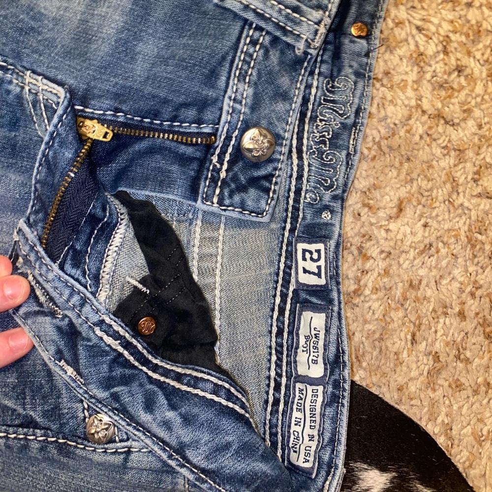 Miss Me Bootcut Feather Rhinestone Pockets - Picture 6 of 7